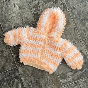 Cozy Peach & White Fluffy Loop Hooded Button-Front Sweater Coquette Fairy